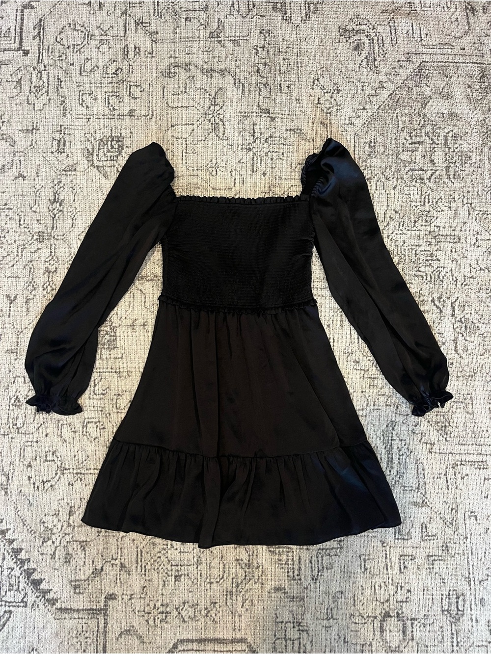 Wilfred Black Smocked Square-Neck Long Sleeve Mini Dress